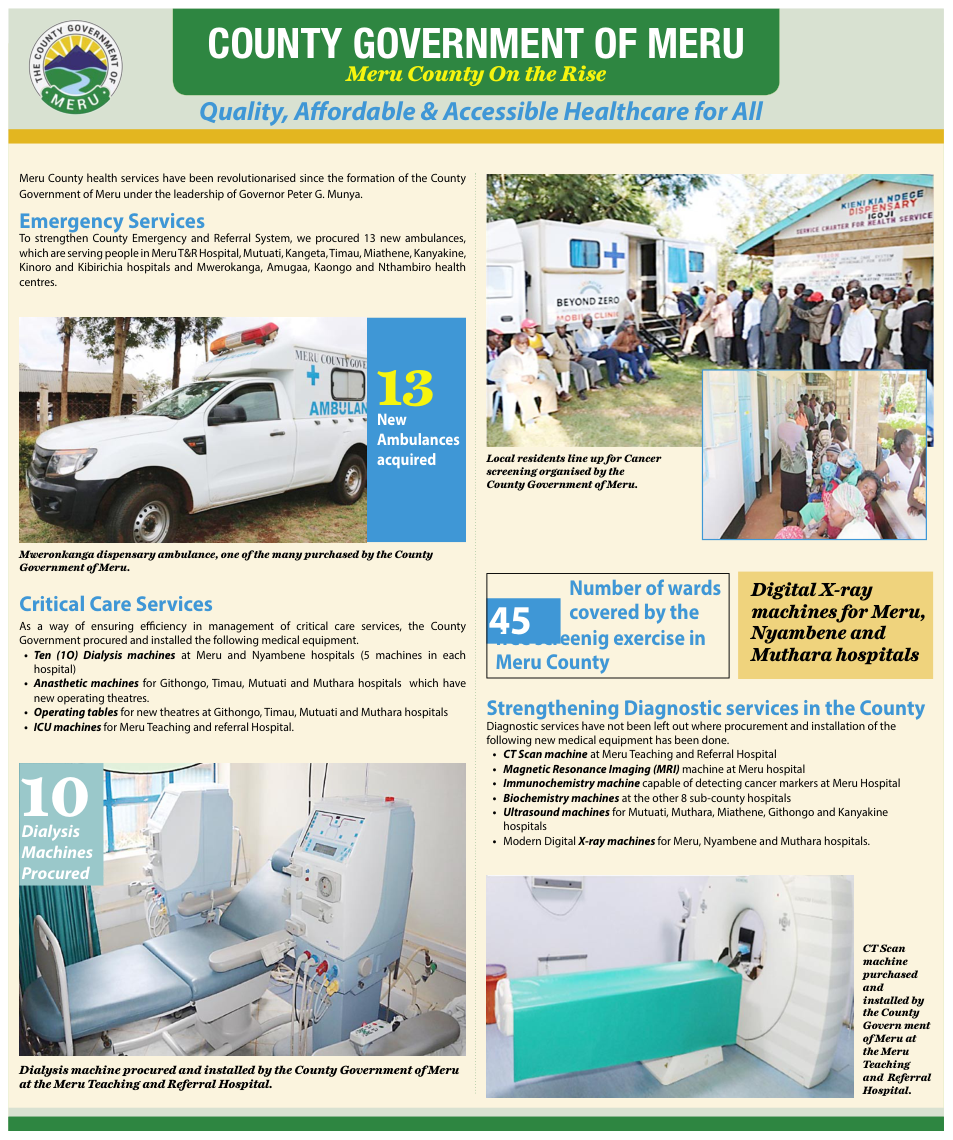 Historic Meru County report page showing ambulances and medical equipment